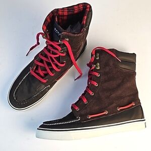 Sperry Top-Sider Acklins Brown & Red Corduroy Plaid Moc Toe Lace-up Boot Size 8